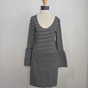 Banana Republic Women's Black White Striped Bell Sleeves Midi Dress Sz XS (722)